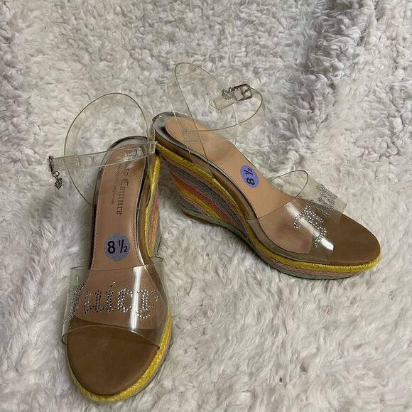 Juicy Couture clear Rhinestones espadrilles rainbow platform wedge sandals SZ8.5 - Picture 3 of 12